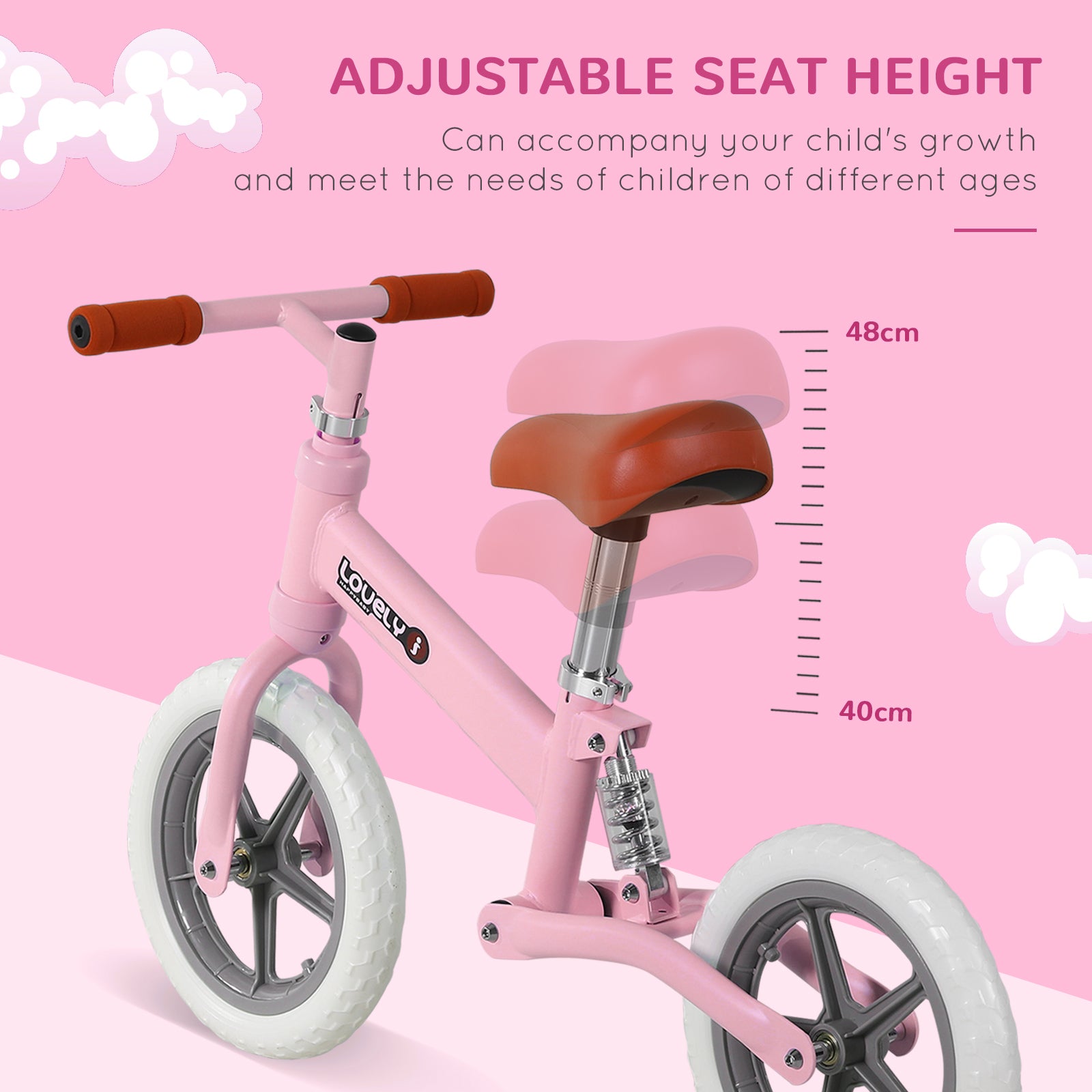 12" Kids Balance Bike No Pedal Bicycle EVA Tire Adjustable Seat Toddler Training Bike W/ Shock Absorber 2 - 5 Years Gift for Boys Girls