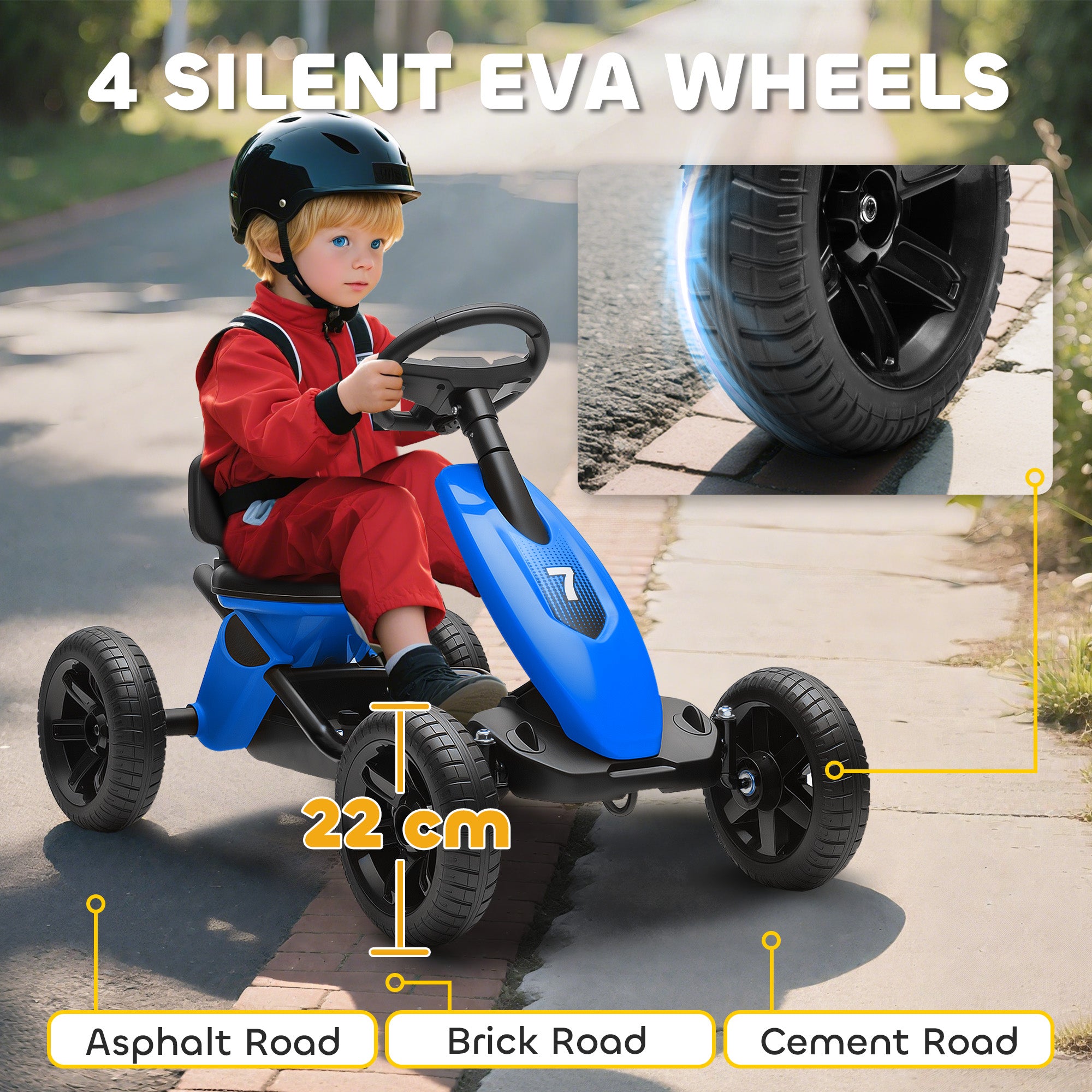 Pedal Go Kart for Kids 2-5 Years, with Silent EVA Wheels, Metal Frame