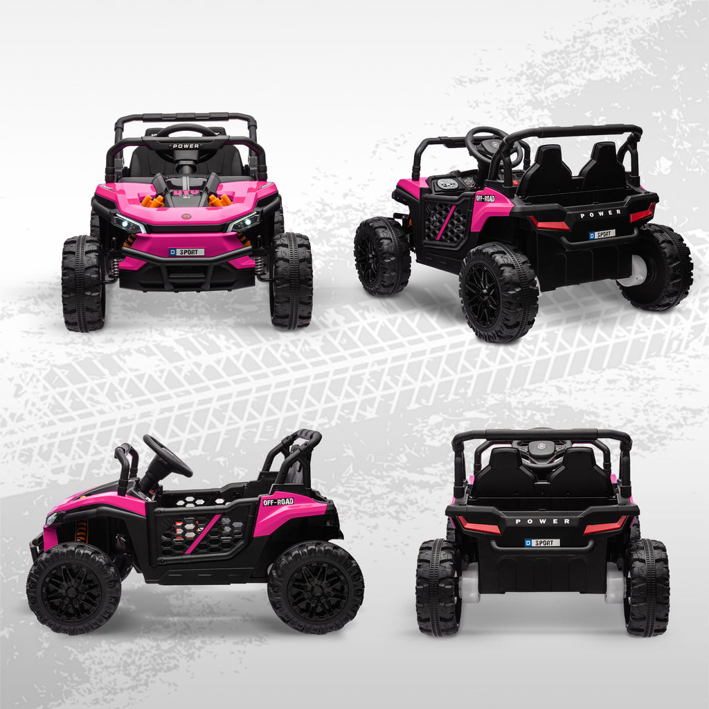 12V Battery Powered Ride on Truck w/ Remote, Four Suspension Wheels, Horn, Lights, Music, USB, for Ages 3-5 Years, Pink