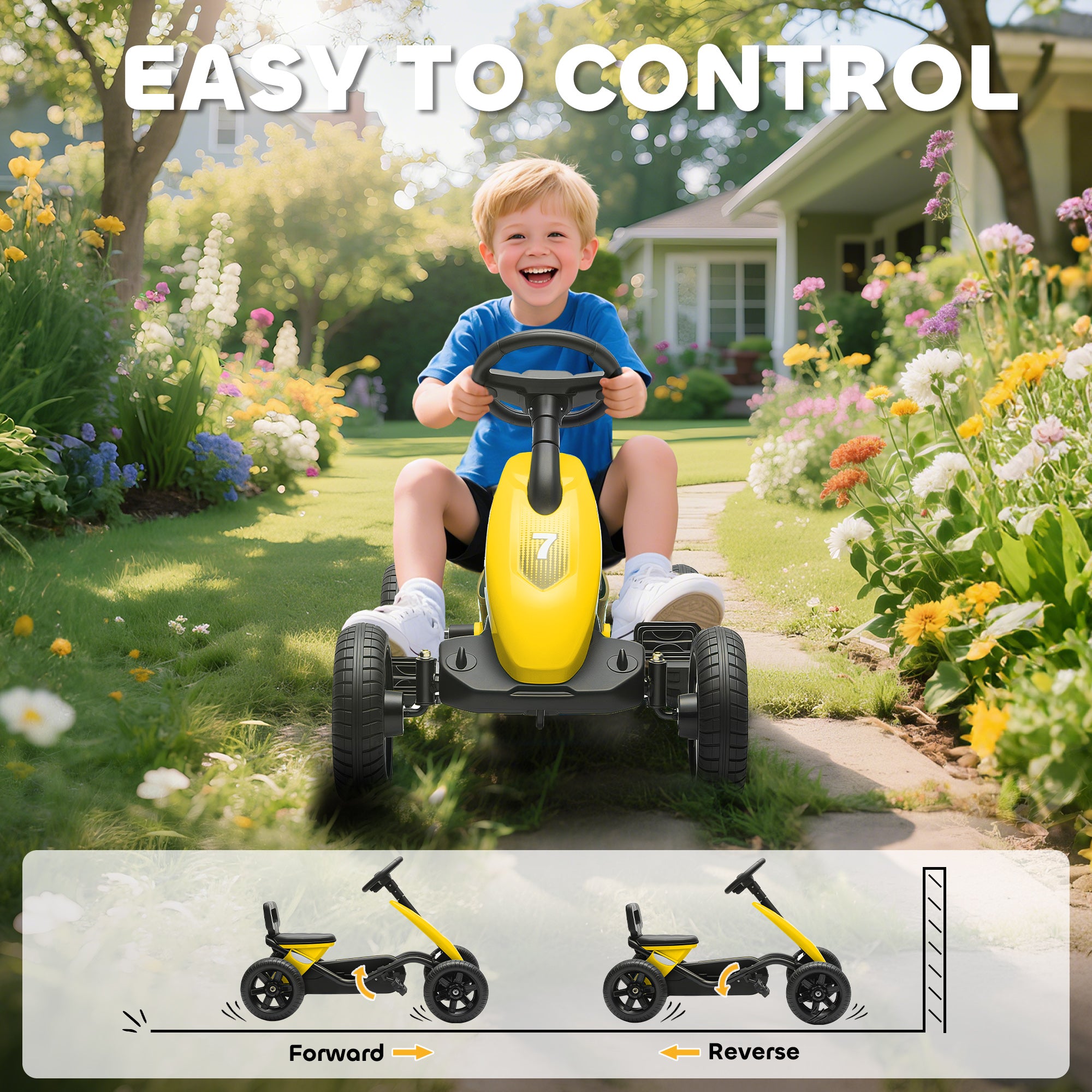 Pedal Go Kart for Kids 2-5 Years, with Silent EVA Wheels, Metal Frame