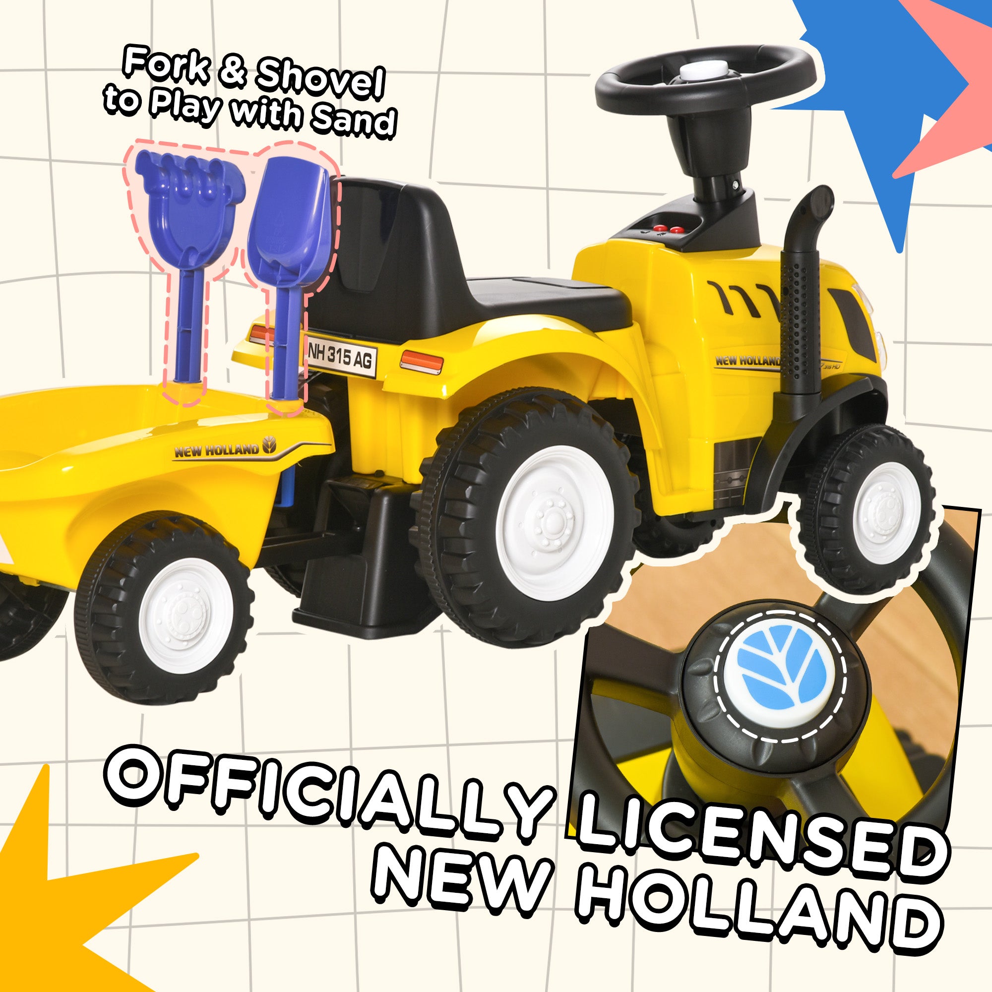 Ride On Tractor Toddler Walker Foot To Floor Slider w/ Horn Storage Steering Wheel for 1-3 Years Old