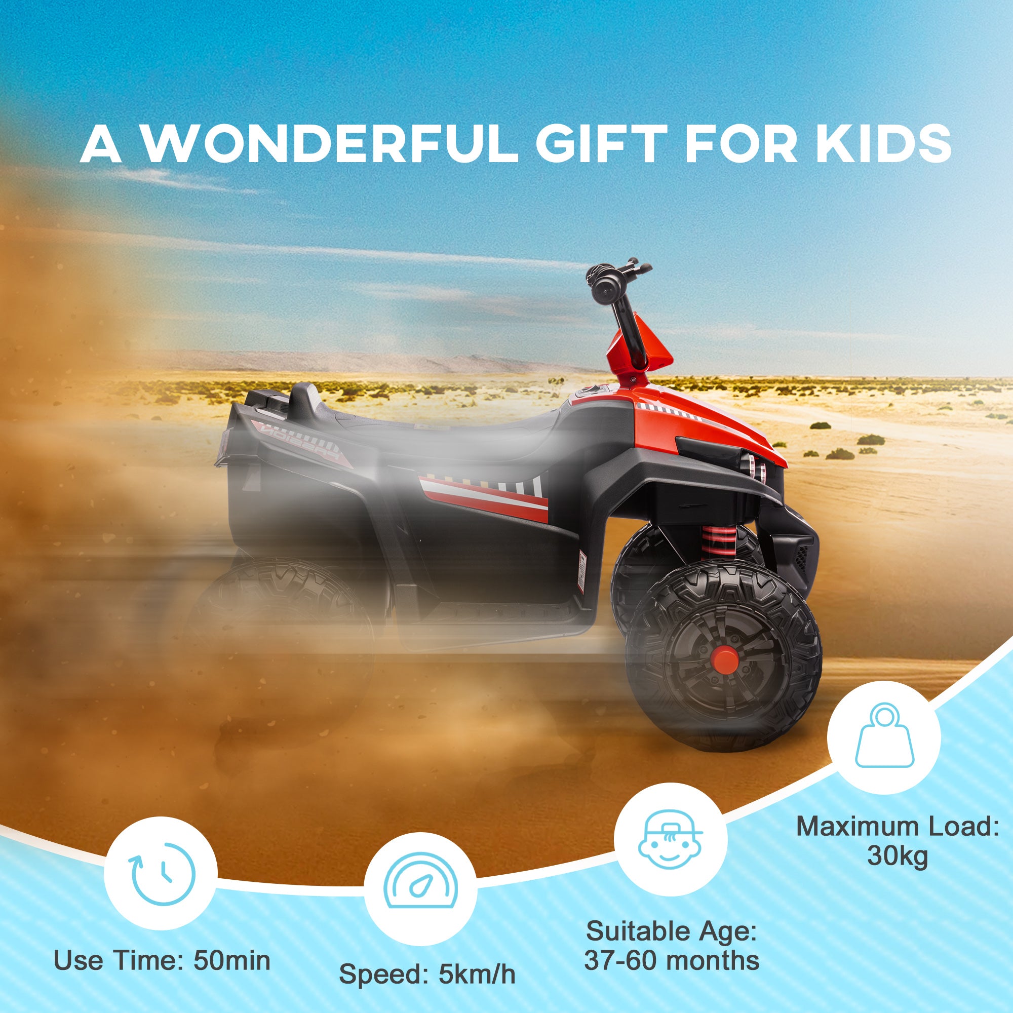 12V Kids Electric Quad Bike w/ Spring Suspension System, Forward, Backward, LED Light, Music, MP3, Red