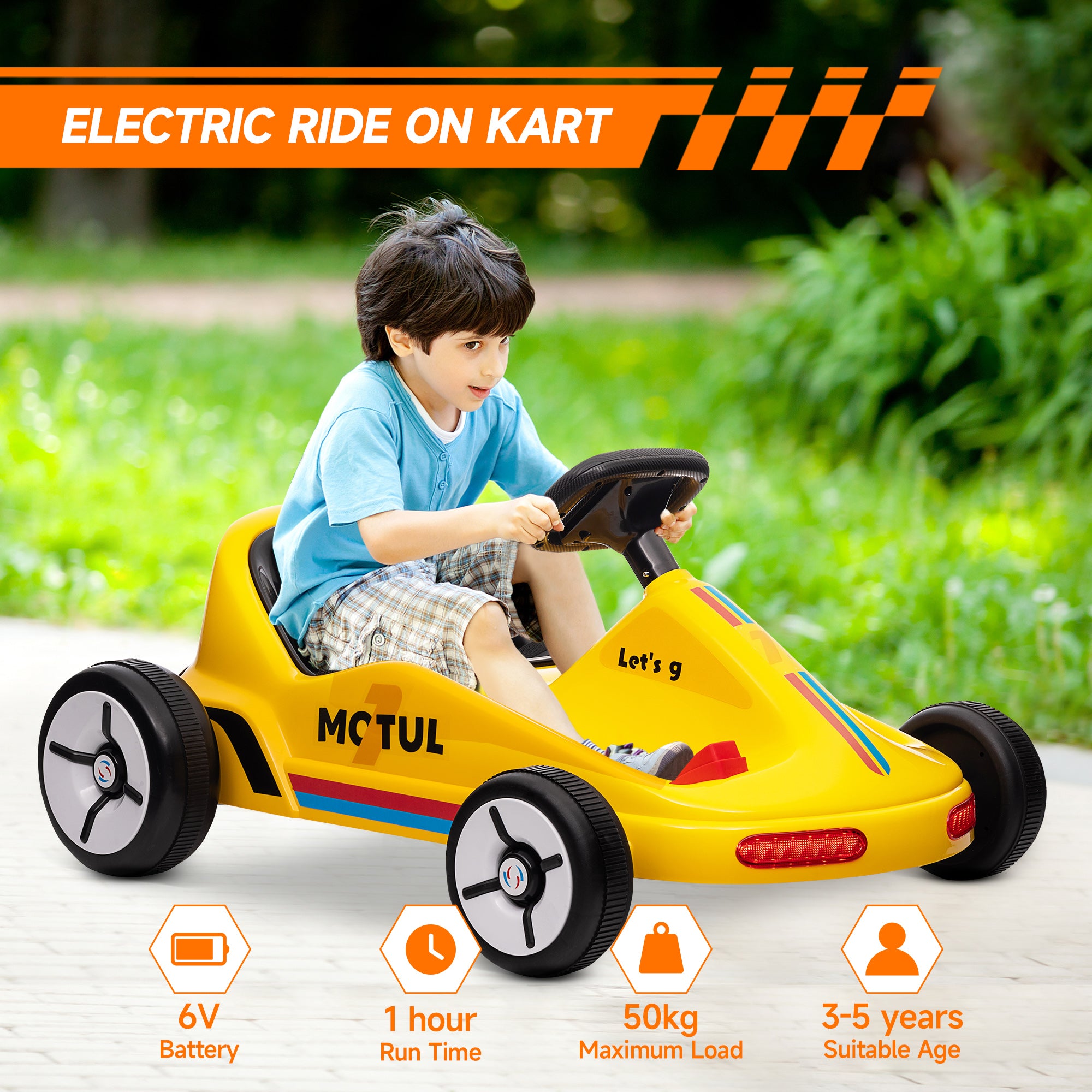 6V Electric Go Kart for Kids with Music, Light, Horn, for 3-5 Years