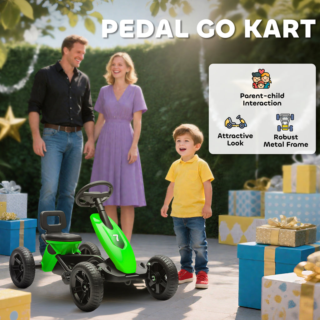 Pedal Go Kart for Kids 2-5 Years, with Silent EVA Wheels, Metal Frame