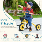 Kids Trike, Tricycle, with Adjustable Seat, Basket, Bell, for Ages 2-5 Years