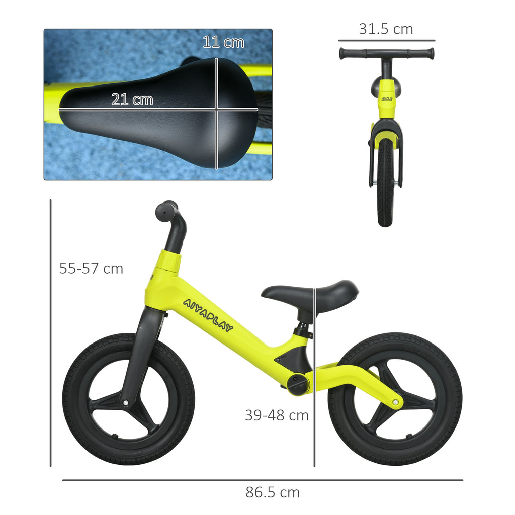 Balance Bike with Adjustable Seat and Handlebar, PU Wheels, No Pedal, for Ages 30-60 Months - Green