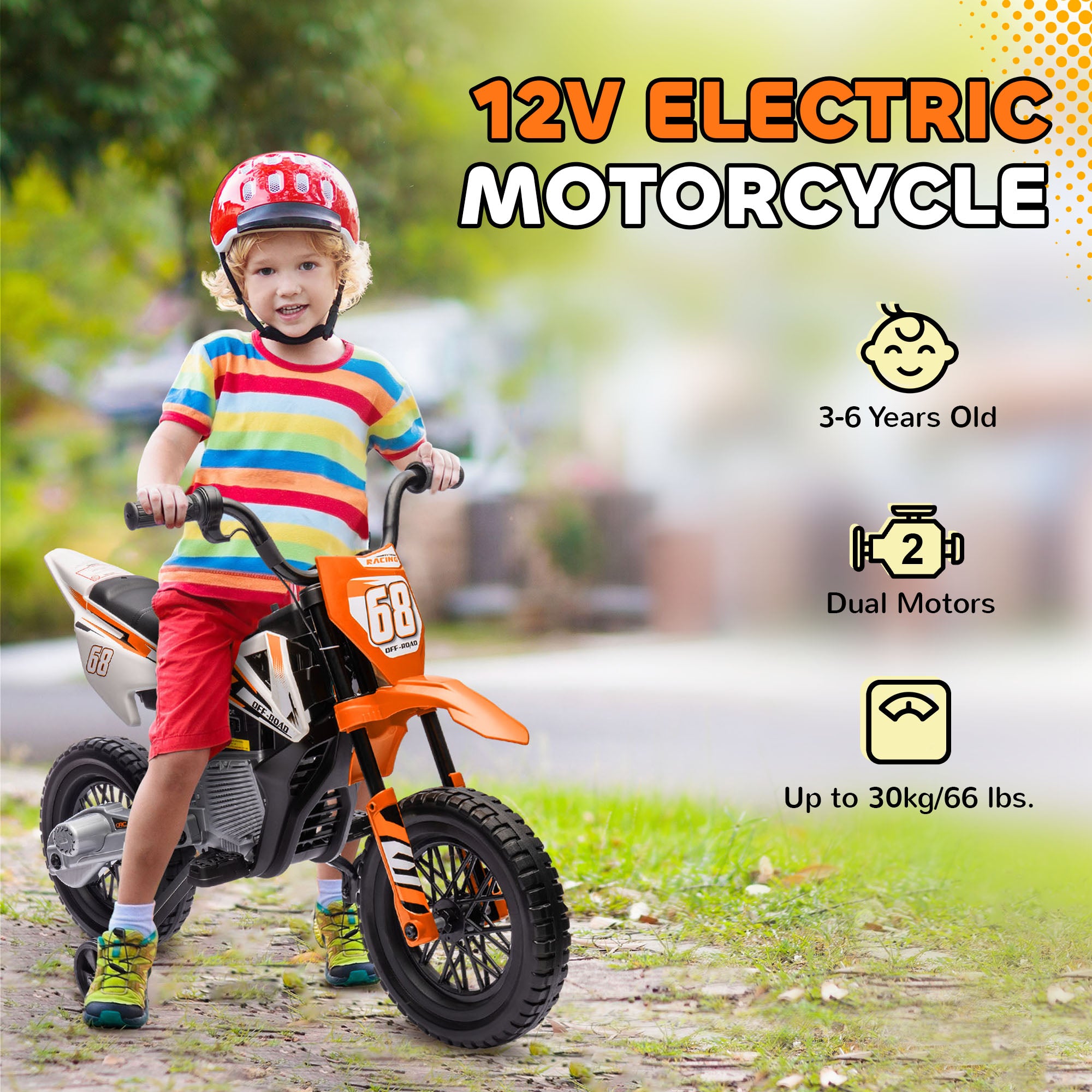 12V Kids Electric Motorbike, Kids Electric Ride on motorcycle w/ Twist Grip Throttle, Training Wheels