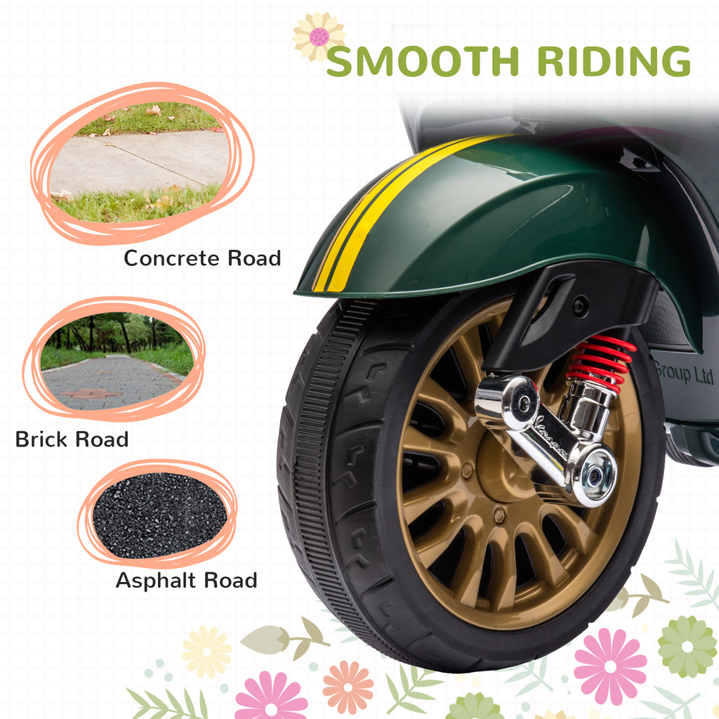 12V Vespa Licensed Kids Electric Motorbike w/ Music, Headlights, FM Radio, for 3-6 Years