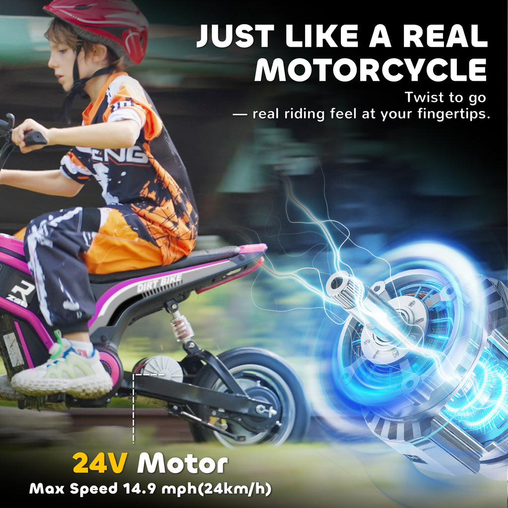 24V Electric Motorbike with Twist Grip Throttle, Music, Horn, 12" Pneumatic Tyres, 16km/h Max Speed