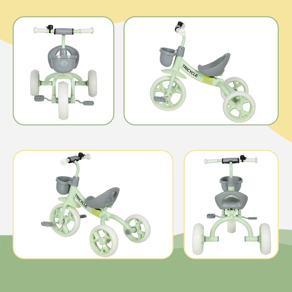 Kids Trike, Toddler Tricycle with Front Basket and EVA Wheels for Ages 2-5 Years, Indoor Outdoor for Boys Girls, Green