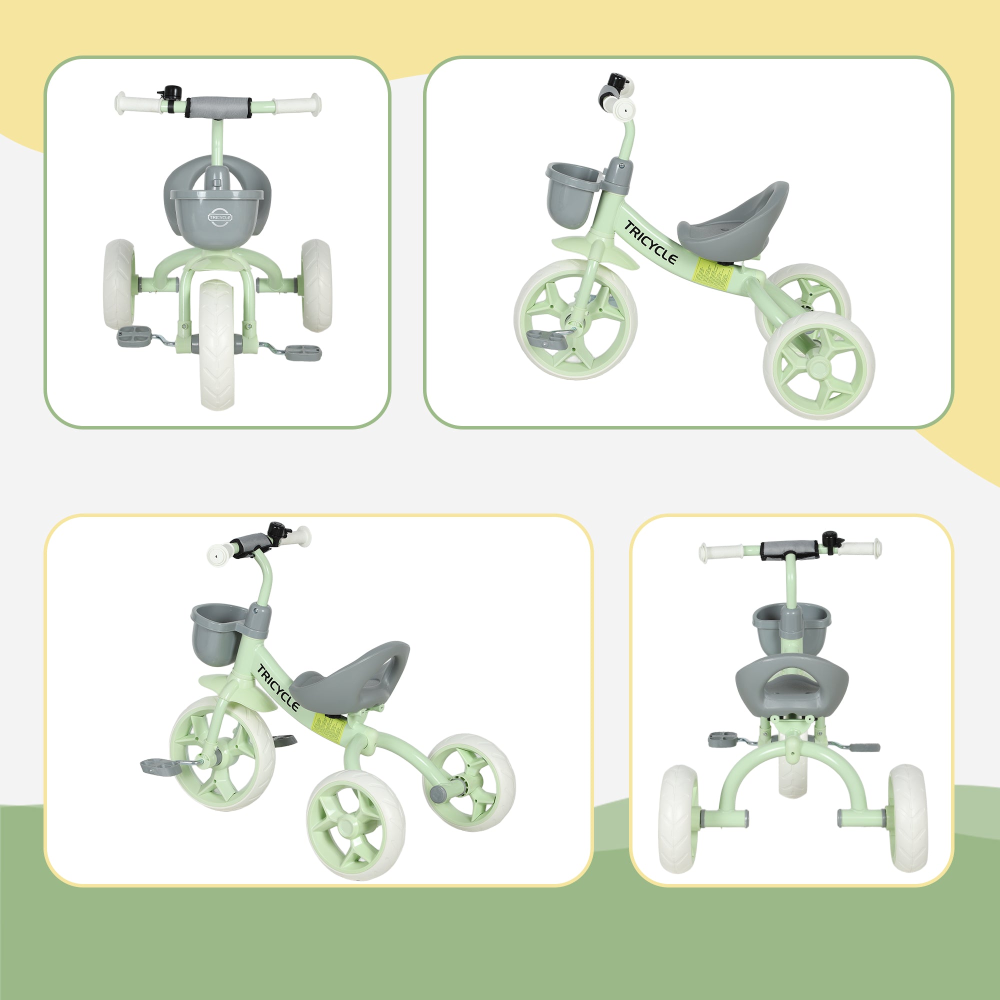 Kids Trike, Toddler Tricycle with Front Basket and EVA Wheels for Ages 2-5 Years, Indoor Outdoor for Boys Girls, Green