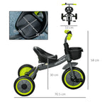 Kids Trike, Tricycle, with Adjustable Seat, Basket, Bell, for Ages 2-5 Years