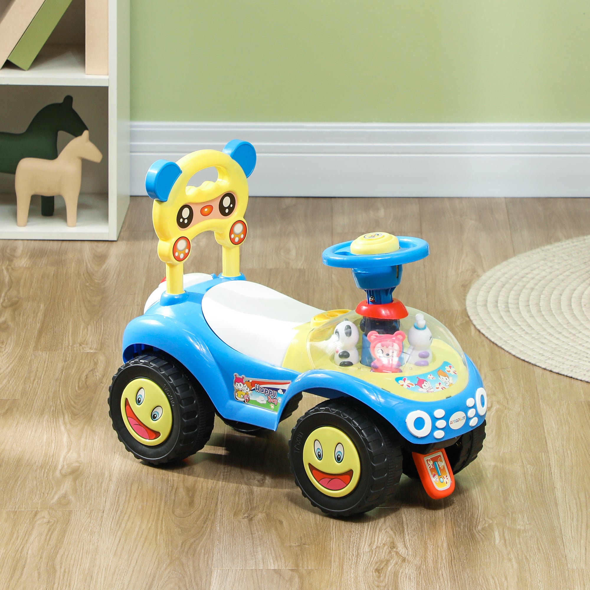 Foot to Floor oddler Ride on Toy w/ Music, Light, Horn, Under Seat Storage, Anti-Over-Backwards Device