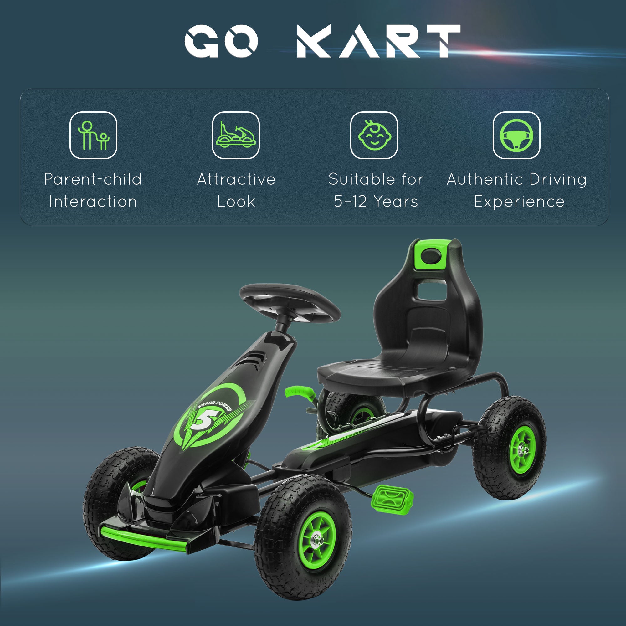 Kids Pedal Go Kart, with Adjustable Seat, Inflatable Tyres