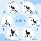 6 in 1 Tricycle for Kids with 5-point harness straps, Removable Canopy