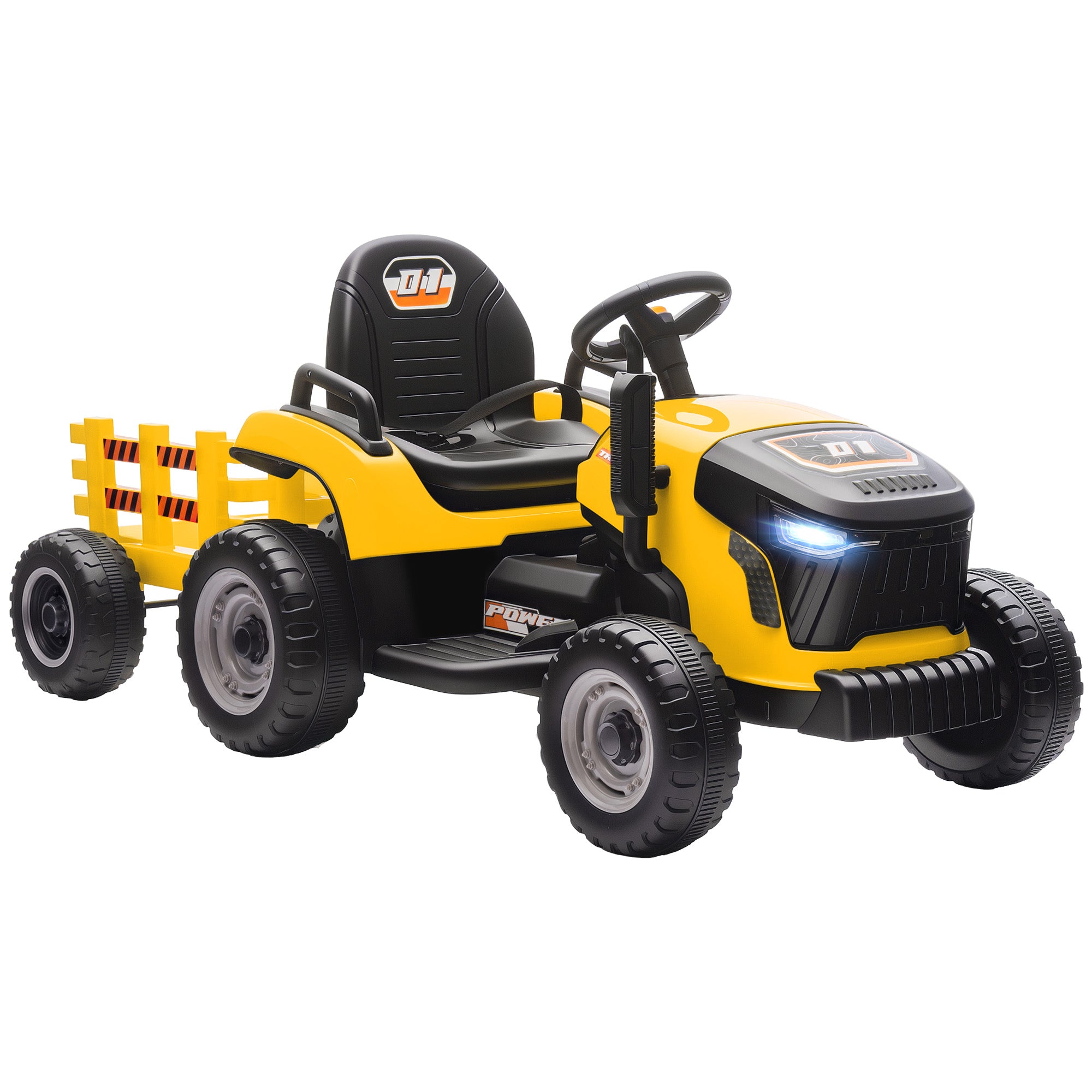 12V Ride on Tractor and Trailer with Remote Control, Music, Shifter, Start-Up Sound, for Kids Ages 3-8 Years, Yellow