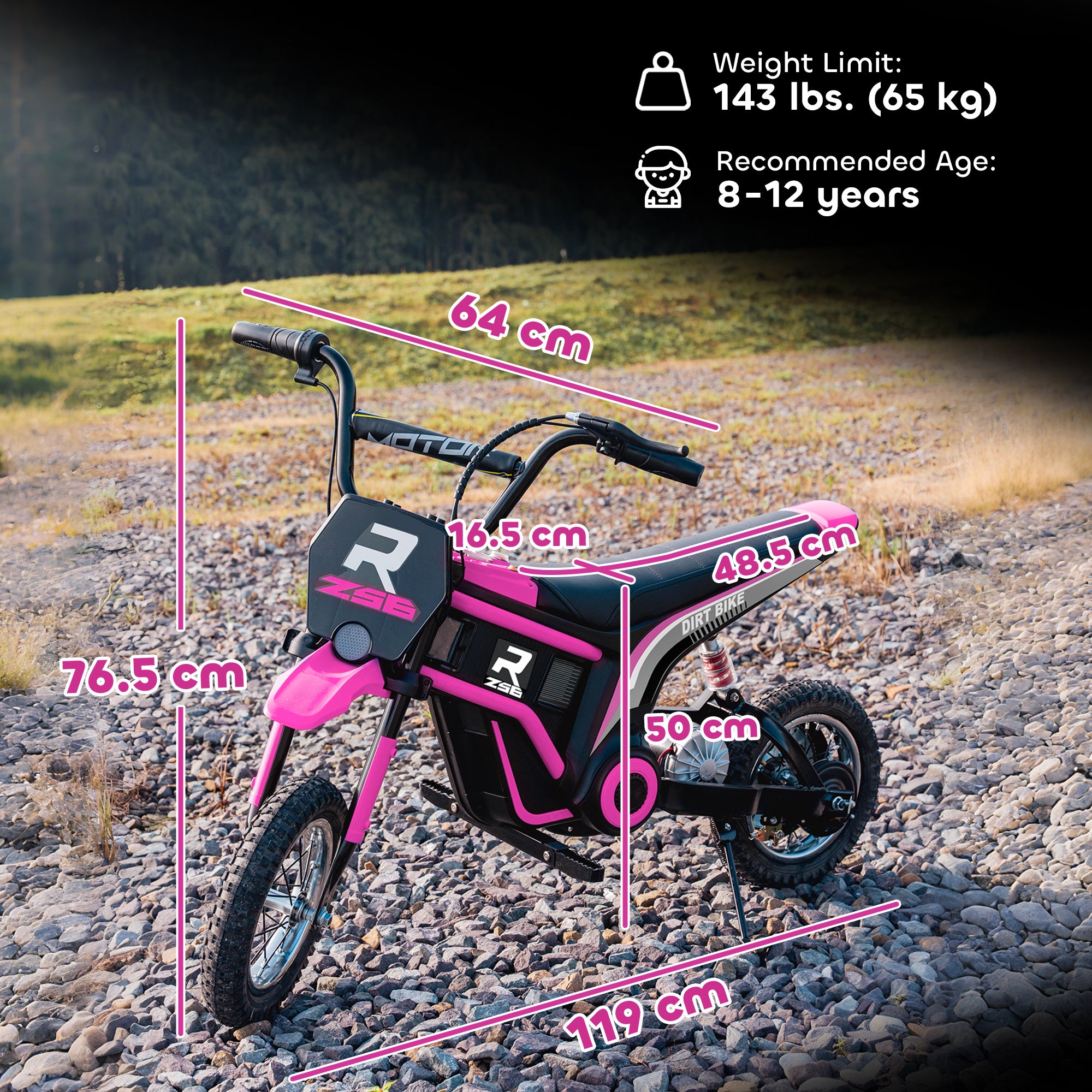 24V Electric Motorbike with Twist Grip Throttle, Music, Horn, 12" Pneumatic Tyres, 16km/h Max Speed