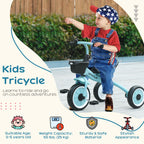 Kids Trike, Tricycle, with Adjustable Seat, Basket, Bell, for Ages 2-5 Years