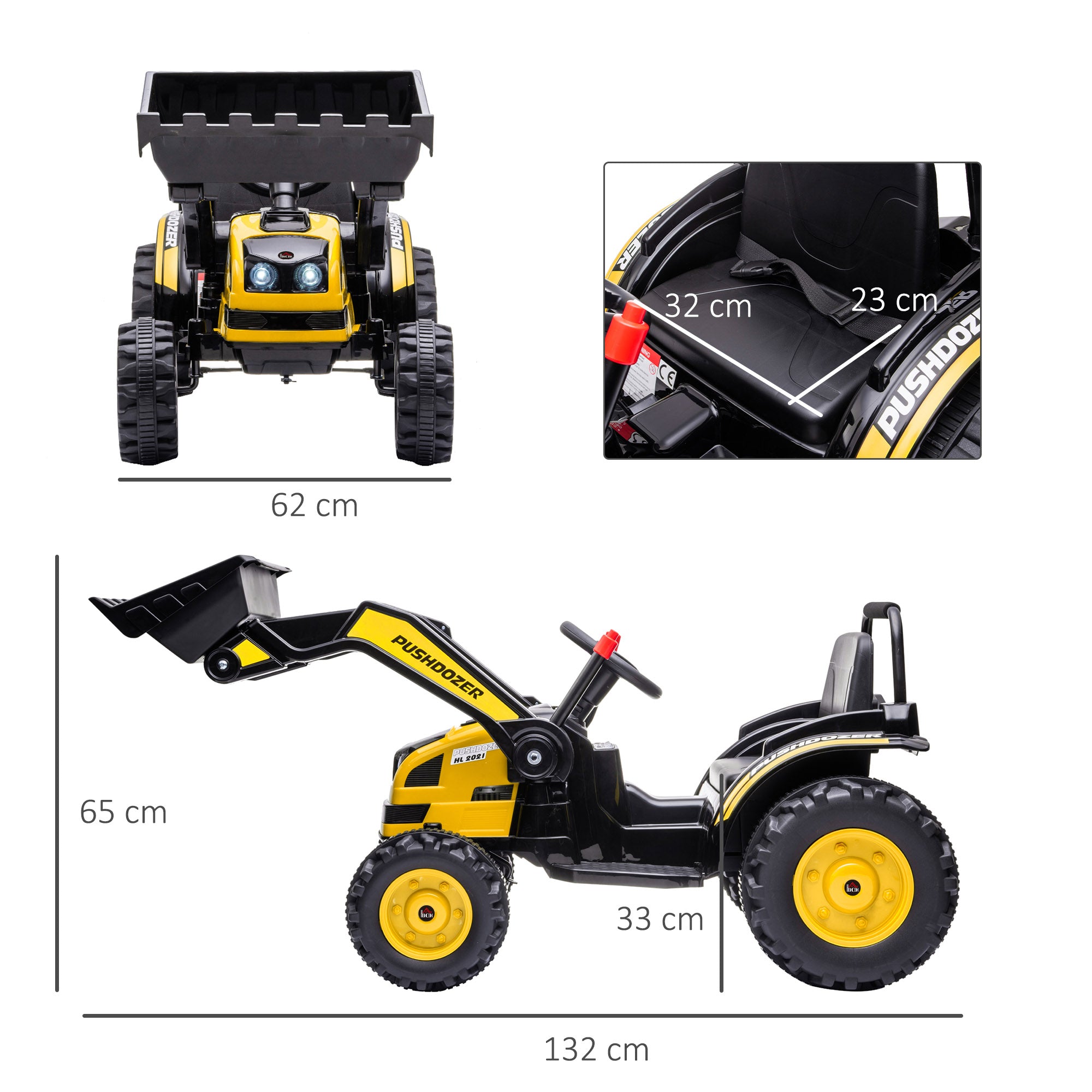6V Electric Kids Ride On Digger Excavator Construction Tractor Music Headlight for 3-5 years Yellow