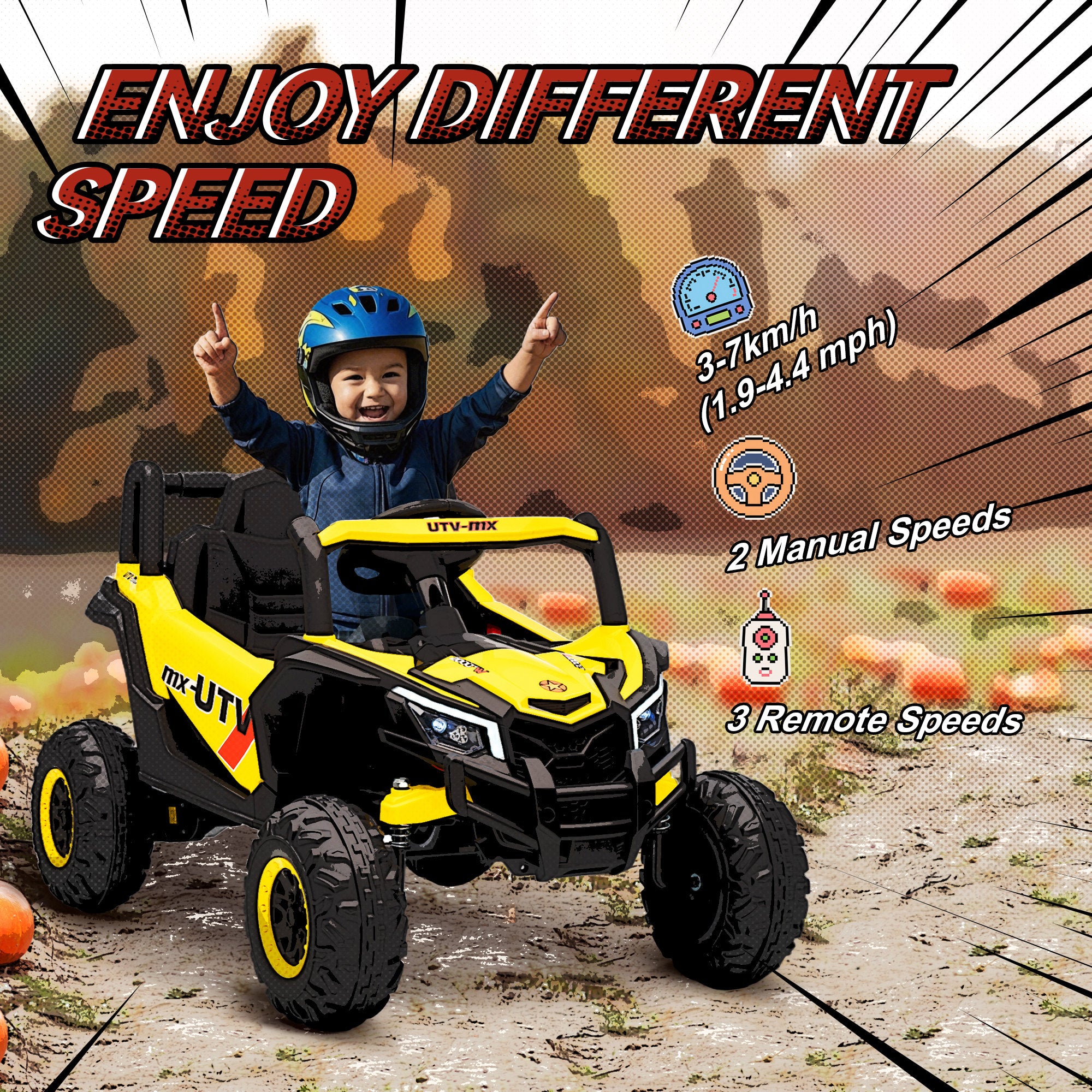 12V Kids Ride On Car with Remote Control, Kids Electric Car with Suspension System, Music, for Kids 3-5 Years