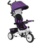 6 in 1 Kids Trike Push Bike w/ Push Handle, Canopy, 5-point Safety Belt, Storage, Footrest, Brake, for 1-5 Years