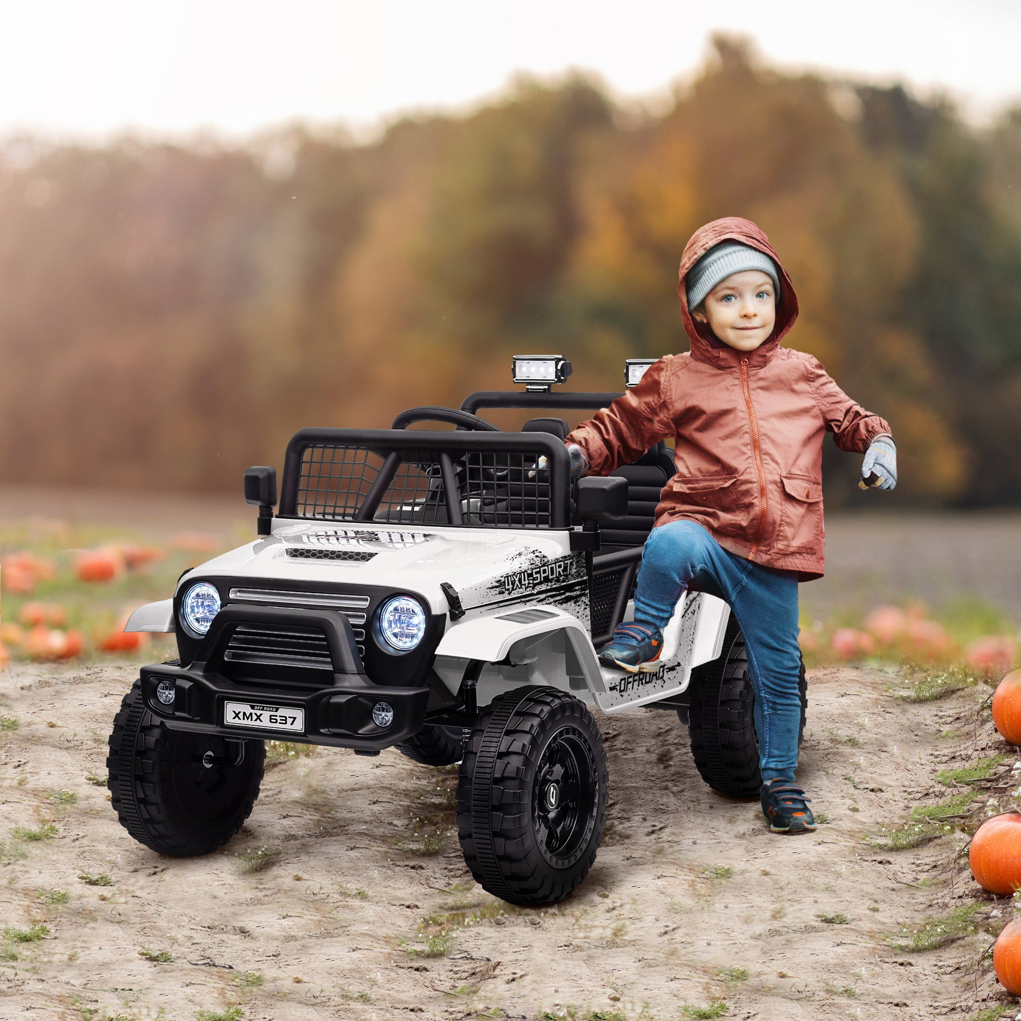 12V Battery Powered Kids Ride-On Car, Electric Truck w/ Spring Suspension, Remote, Music, Horn, Lights