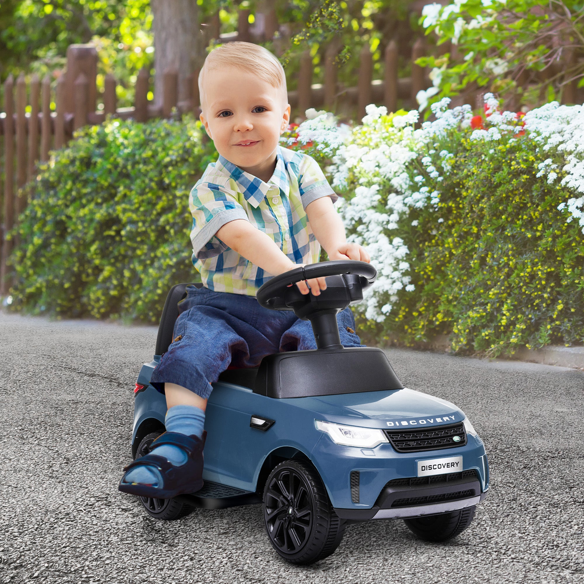 2-in-1 Land Rover Licensed 6V Kids Electric Ride On Car, Sliding Car w/ Headlights, Music, for 18-60 Months, Light Blue