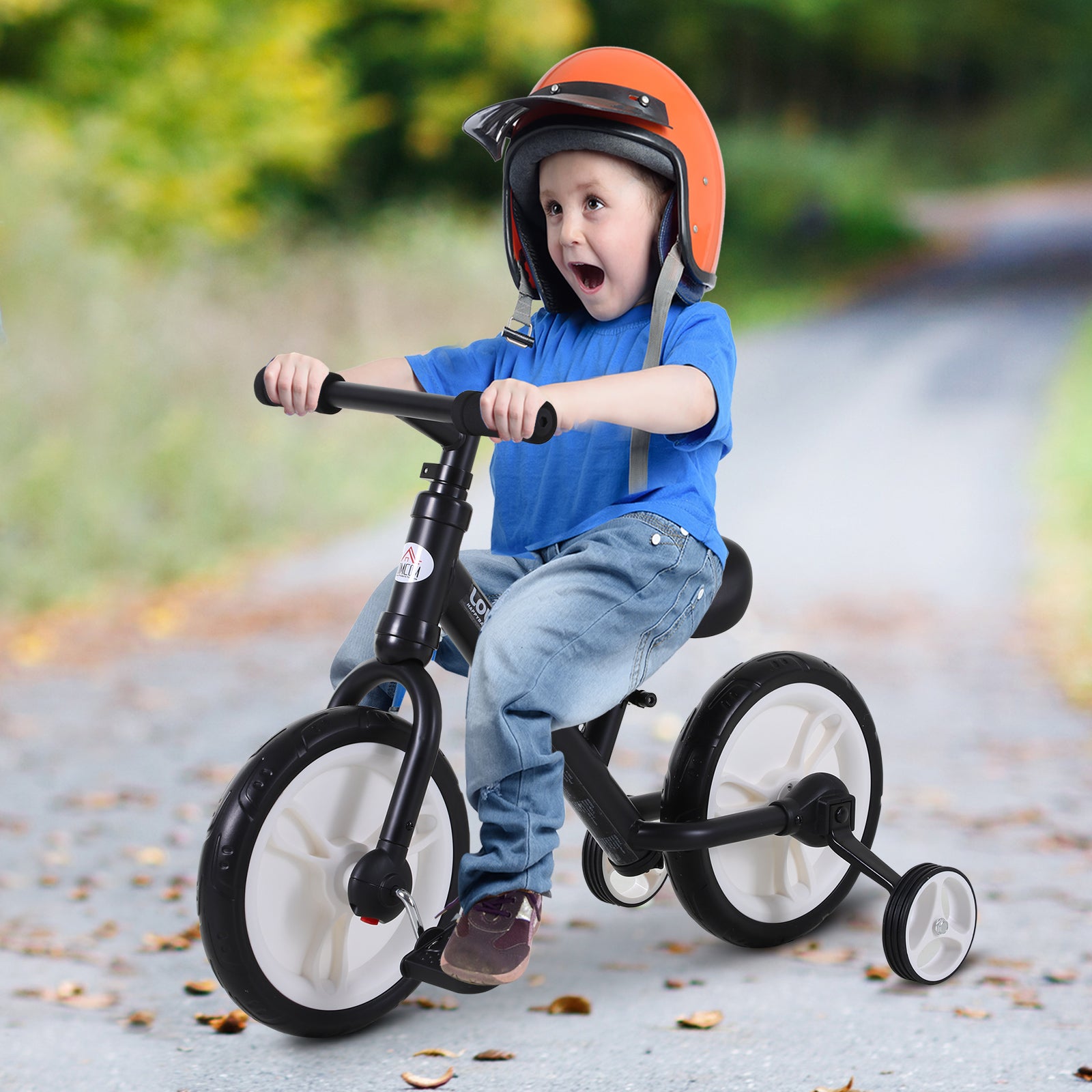 11 Inch Kids Balance Bike Training Pedal Bicycle W/ Removable Stabilizers EVA Tyres Adjustable Seat Height 2 to 5 Years Gift for Boys Girls