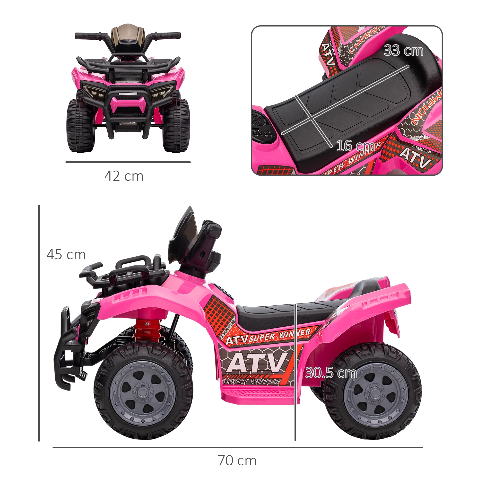 6V Kids Electric Ride on Car Toddlers Quad Bike All Terrain Vehicle Toy With Music for 18-36 months