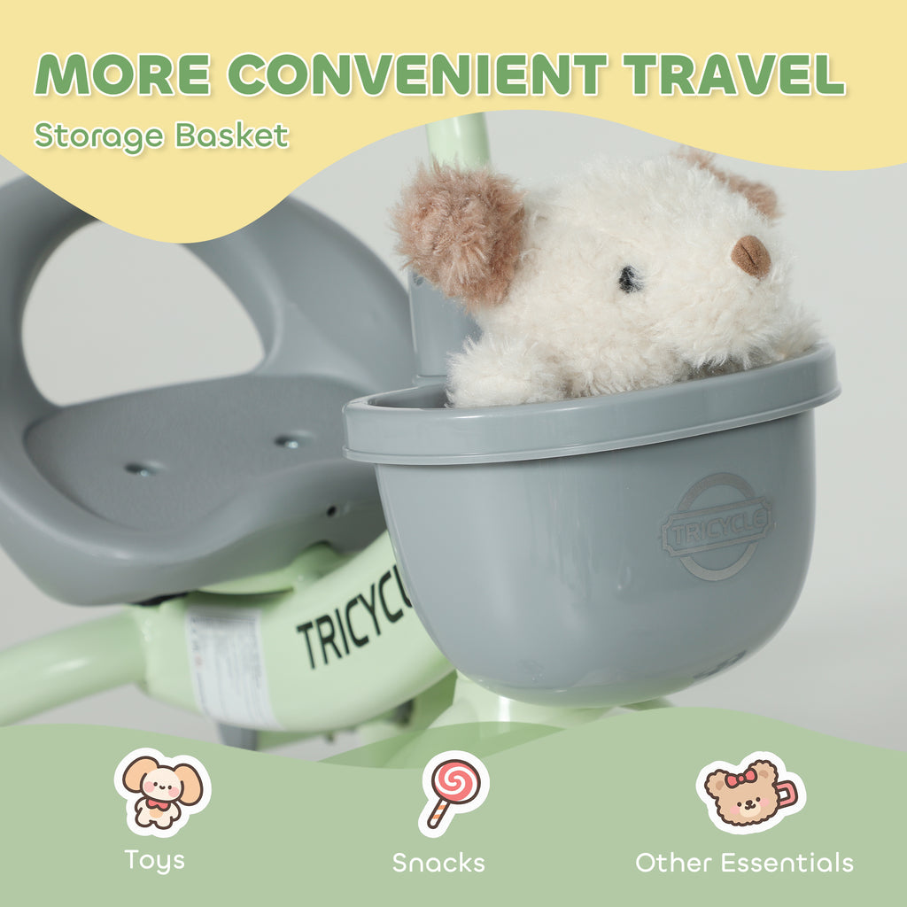 Kids Trike, Toddler Tricycle with Front Basket and EVA Wheels for Ages 2-5 Years, Indoor Outdoor for Boys Girls, Green