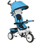 6 in 1 Kids Trike Push Bike w/ Push Handle, Canopy, 5-point Safety Belt, Storage, Footrest, Brake, for 1-5 Years