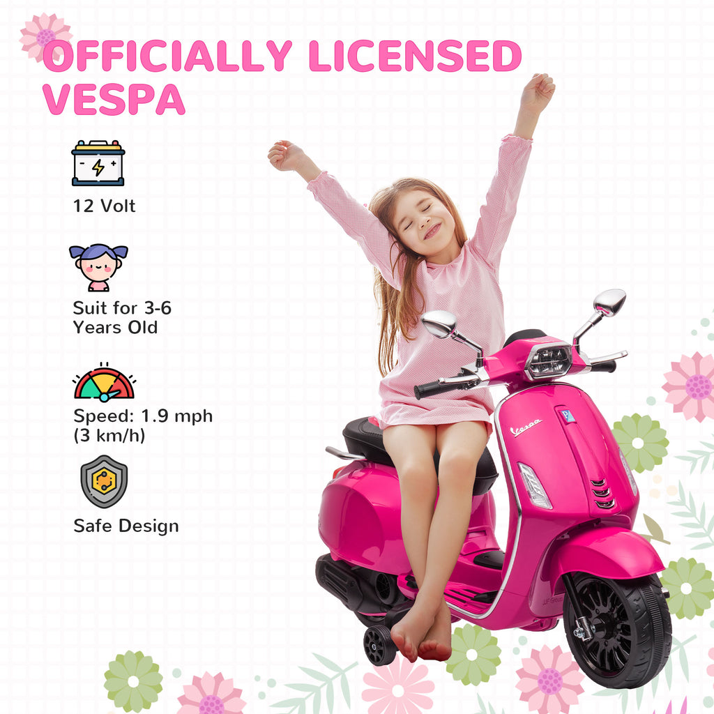 12V Vespa Licensed Kids Electric Motorbike w/ Music, Headlights, FM Radio, for 3-6 Years