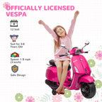 12V Vespa Licensed Kids Electric Motorbike w/ Music, Headlights, FM Radio, for 3-6 Years