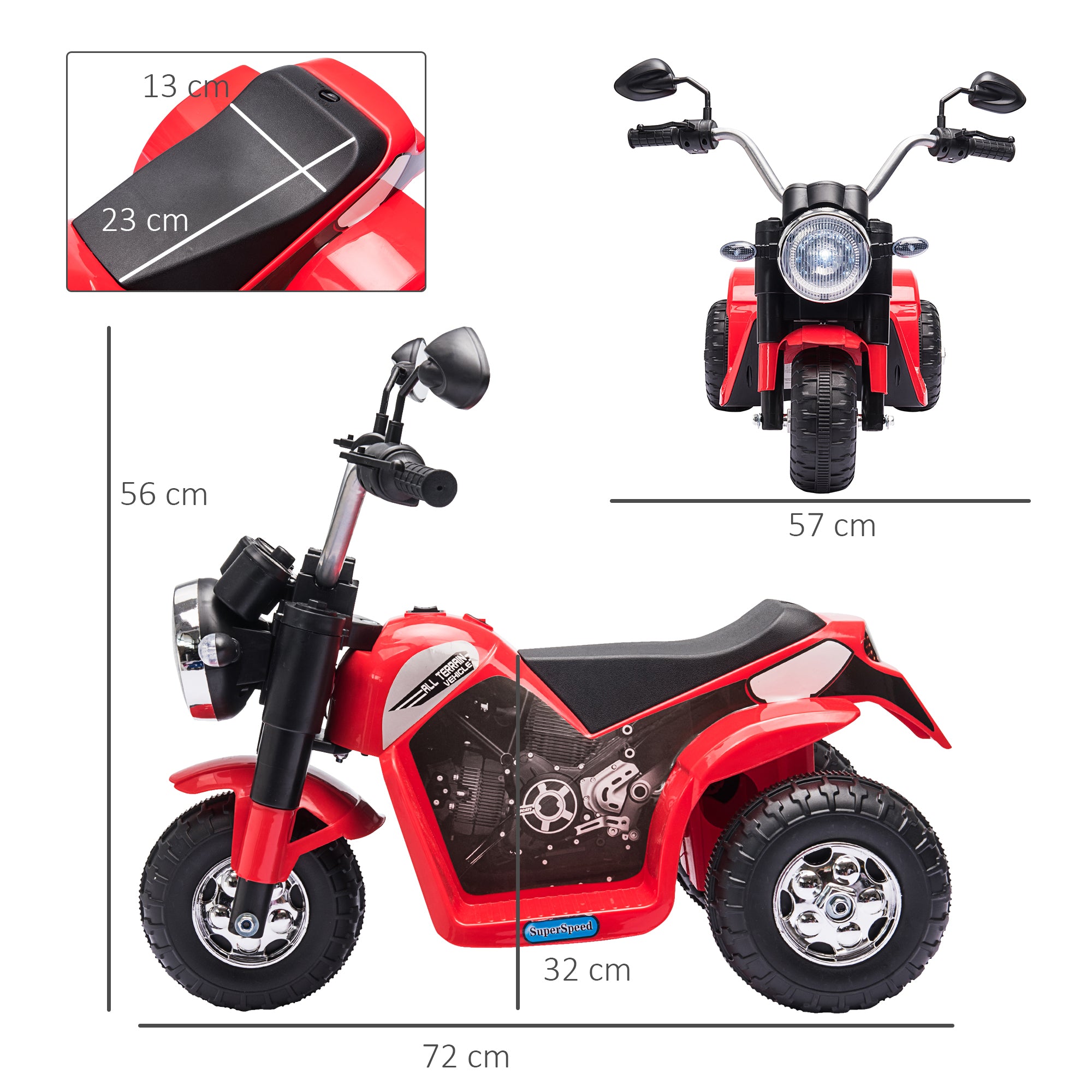 6V Kids Electric Motorbike 3 Wheels Ride On Toy with Horn Headlights Realistic Sounds for Girl Boy 18 - 36 Months