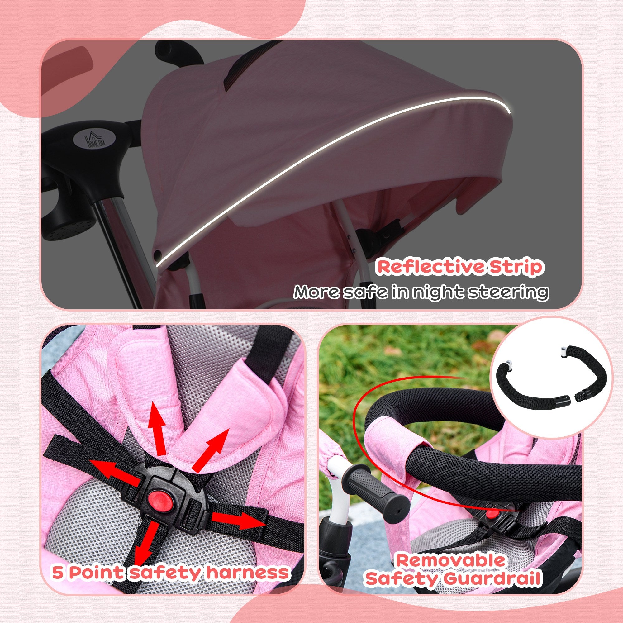 Metal Frame 6 in 1 Baby Push Tricycle with Parent Handle for 1-5 Years Old