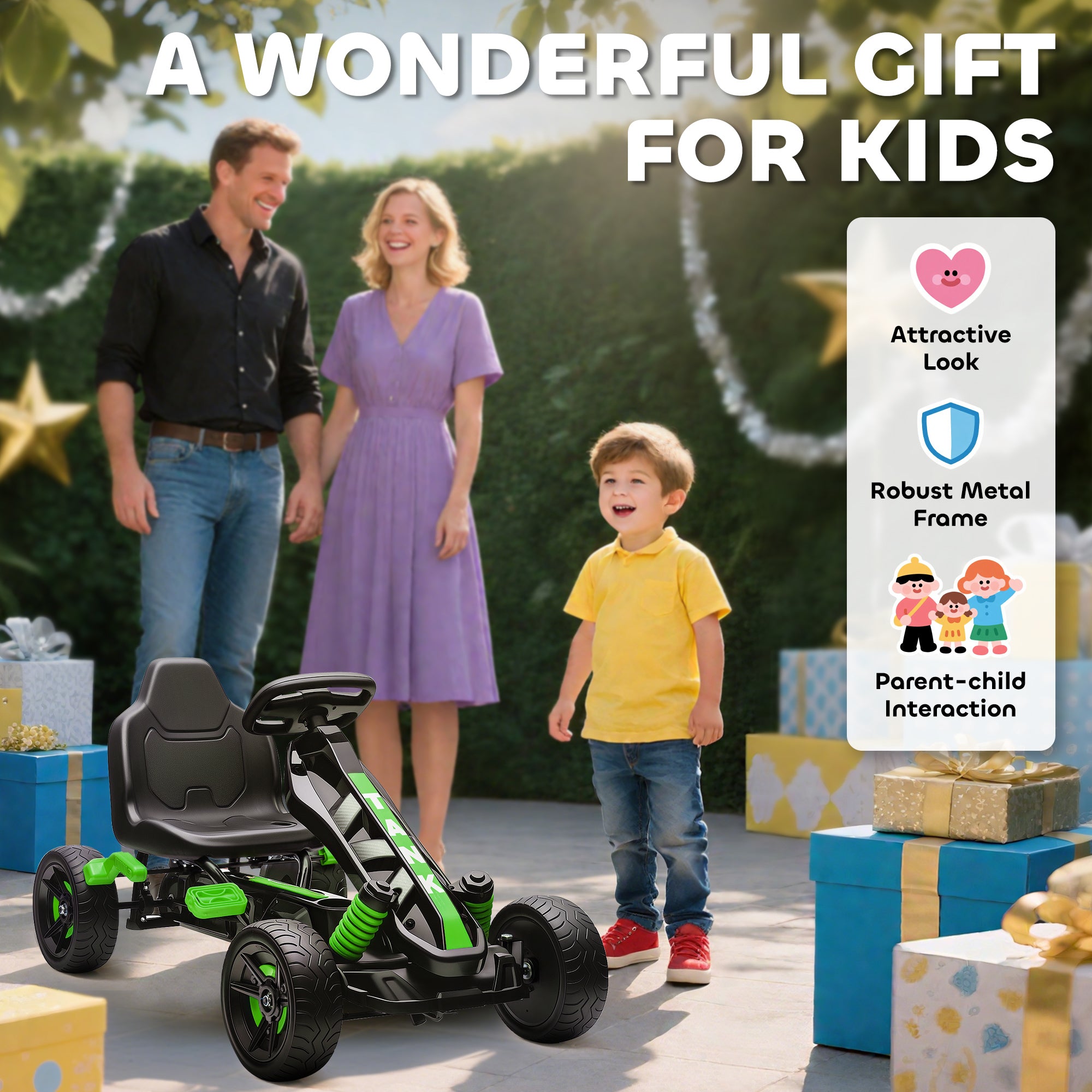 Pedal Go Kart for Kids Aged 3-6 Years, with Freewheel System, Brake, EVA Anti-Slip Wheels