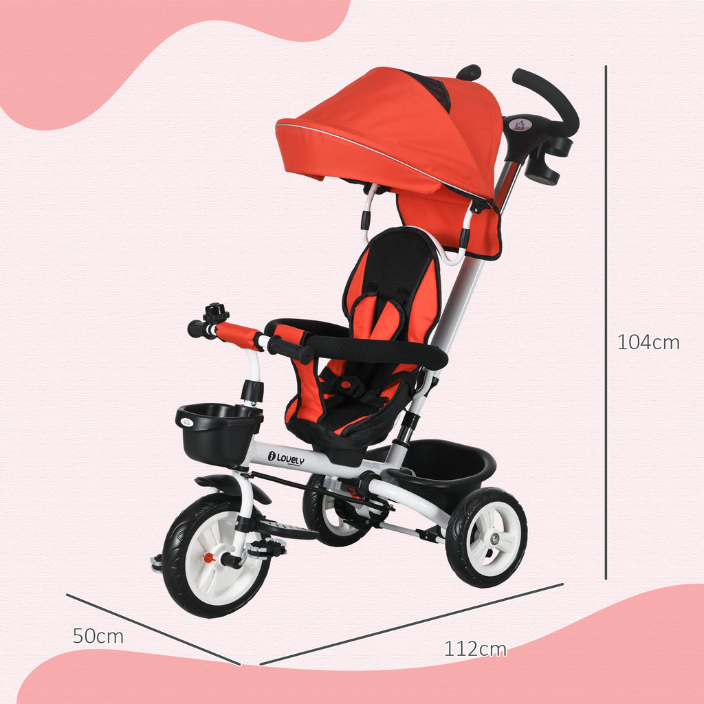 Metal Frame 6 in 1 Baby Push Tricycle with Parent Handle for 1-5 Years Old