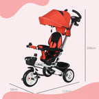 Metal Frame 6 in 1 Baby Push Tricycle with Parent Handle for 1-5 Years Old
