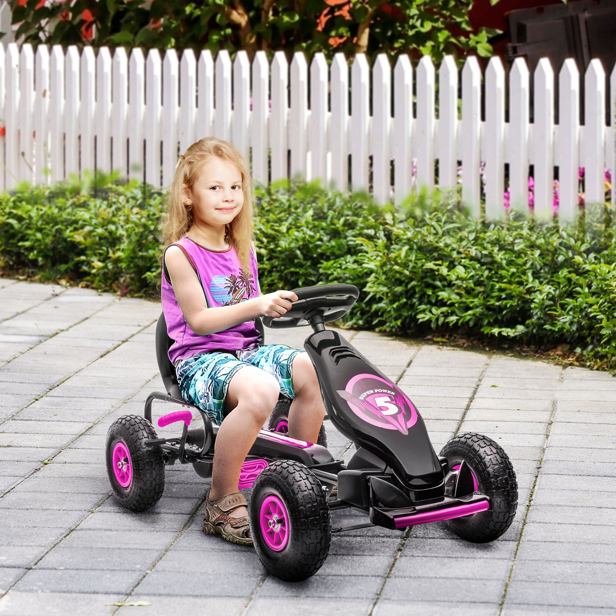 Kids Pedal Go Kart, with Adjustable Seat, Inflatable Tyres