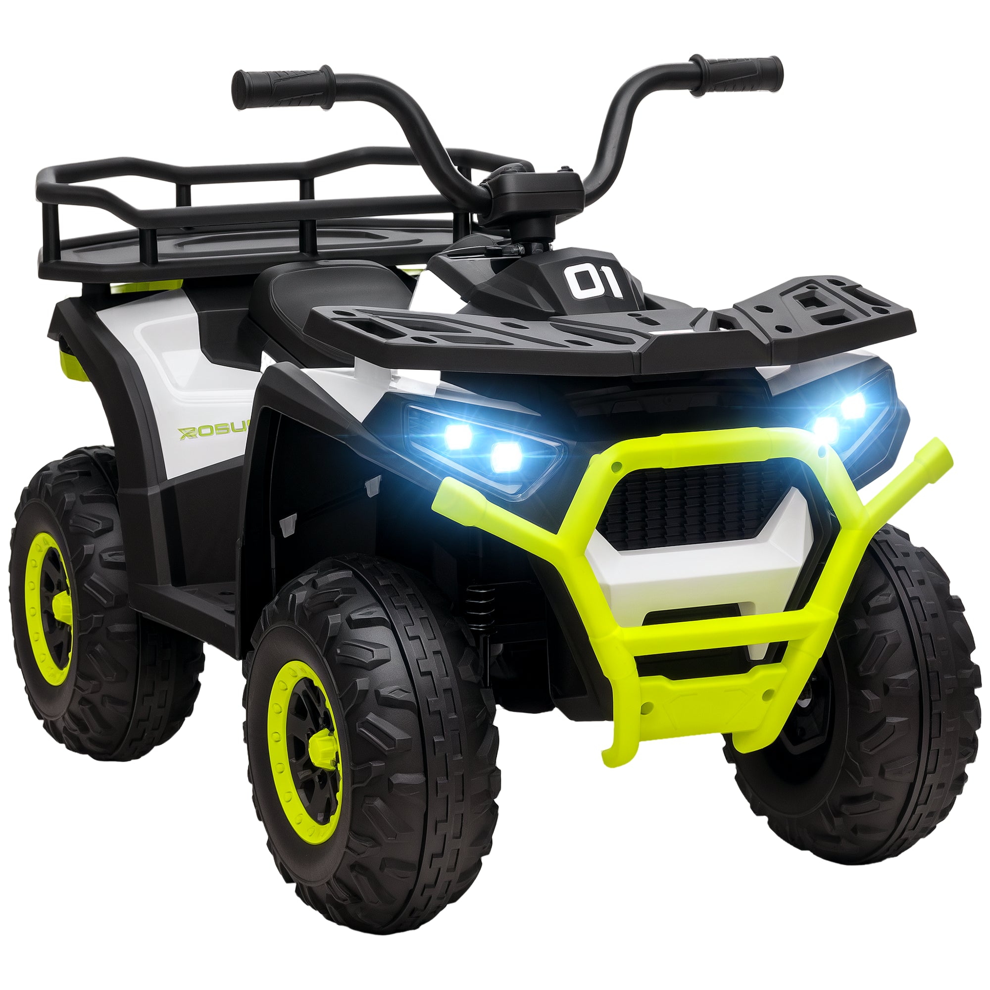 12V Kids Electric Ride on ATV, Battery-Powered Quad Bike w/ Spring Suspension, Forward Backward, Storage Basket