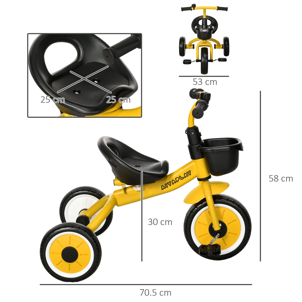 Kids Trike, Tricycle, with Adjustable Seat, Basket, Bell, for Ages 2-5 Years