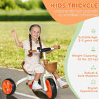 Kids Trike, Toddler Tricycle with Front Basket and EVA Wheels for Ages 2-5 Years, Indoor Outdoor for Boys Girls, Orange