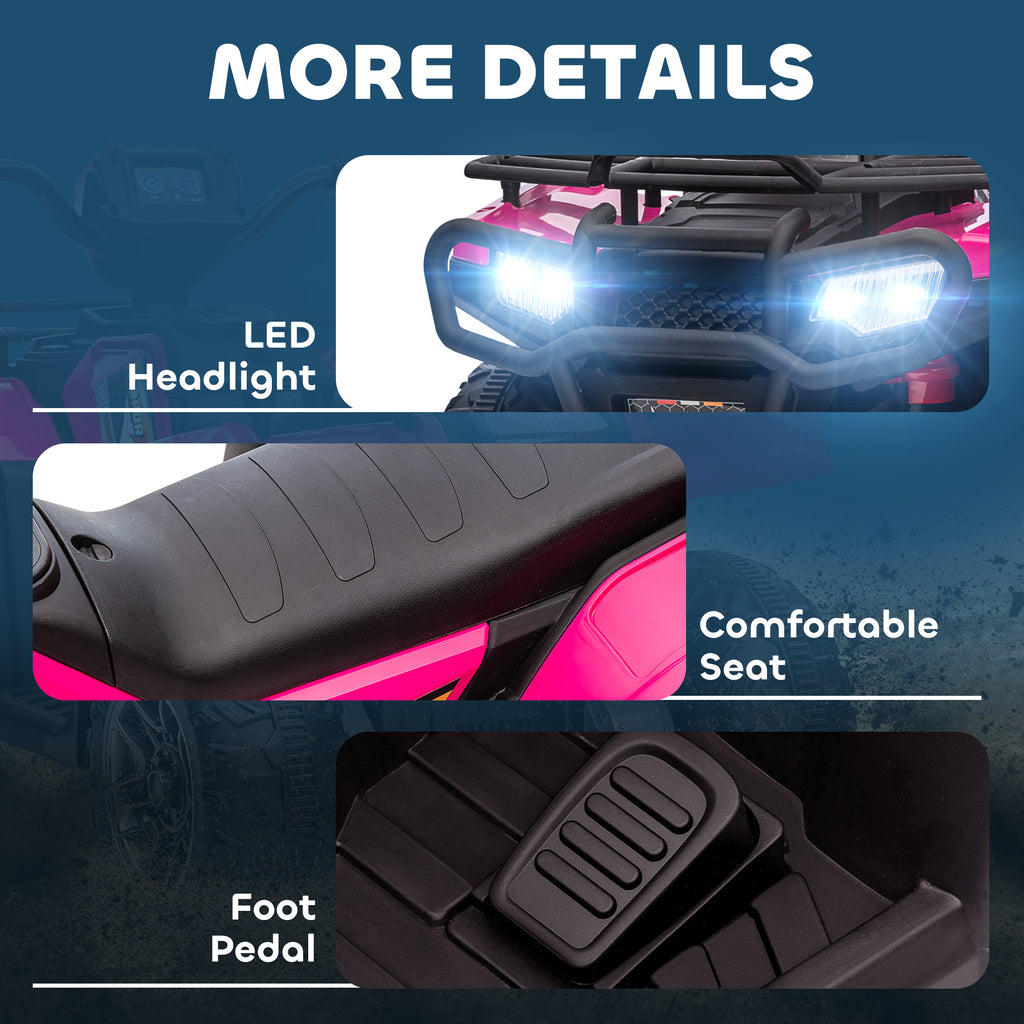 12V Kids Quad Bike with Forward, Reverse Functions, Ride-On ATV w/ Music, LED, Headlights, for Ages 3-5 Years