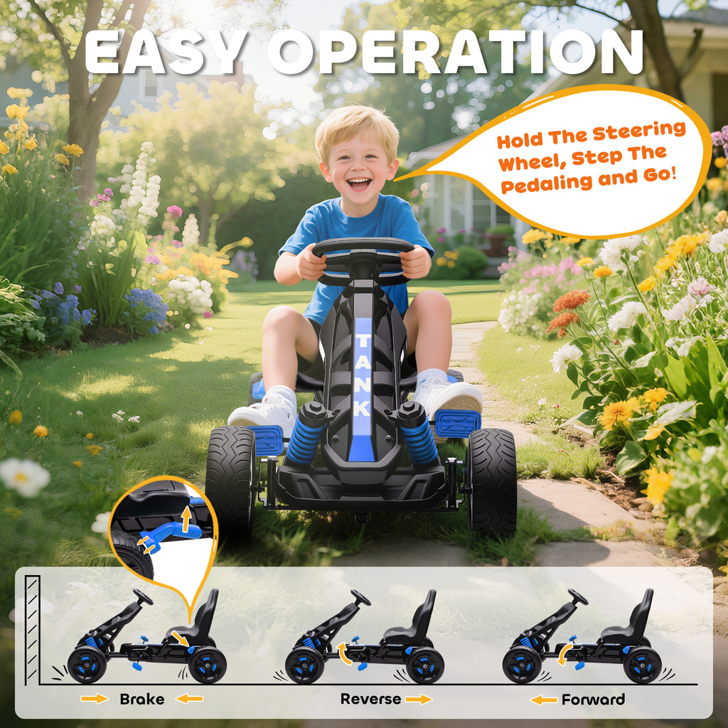 Pedal Go Kart for Kids Aged 3-6 Years, with Freewheel System, Brake, EVA Anti-Slip Wheels