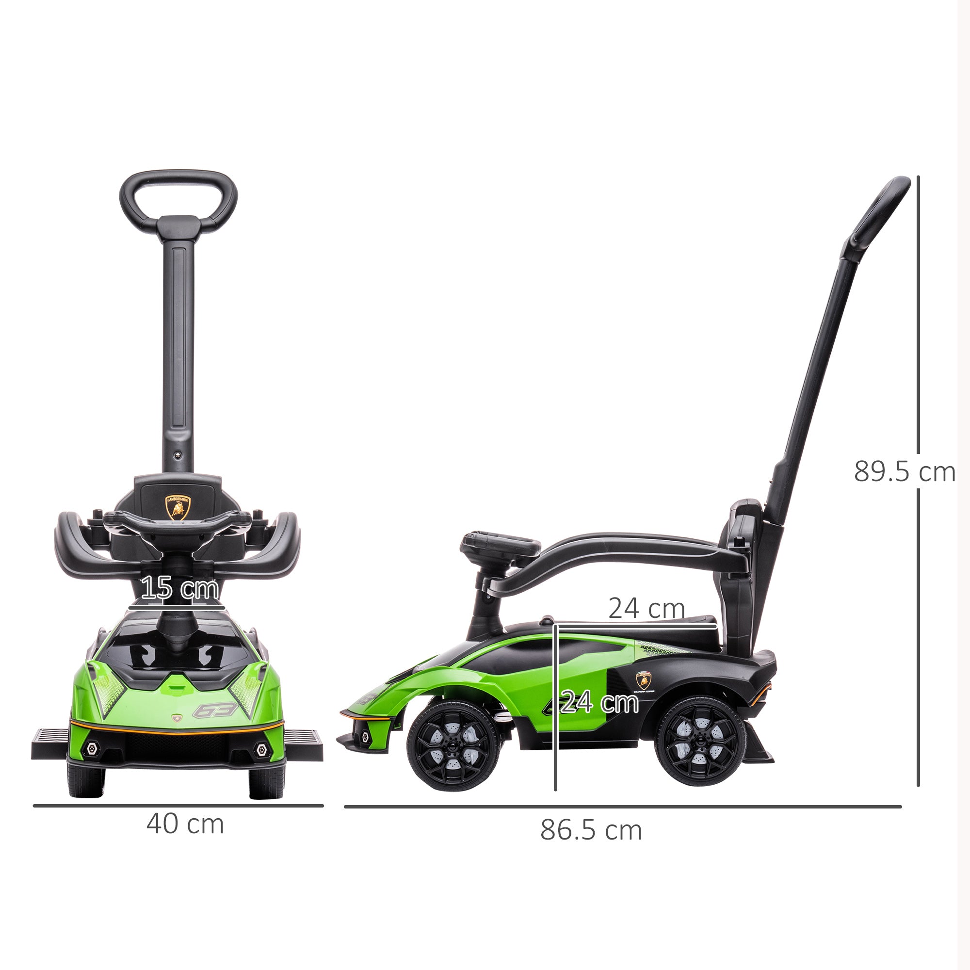 Kids 2-In-1 Lamborghini Ride-On and Stroller, with Horn