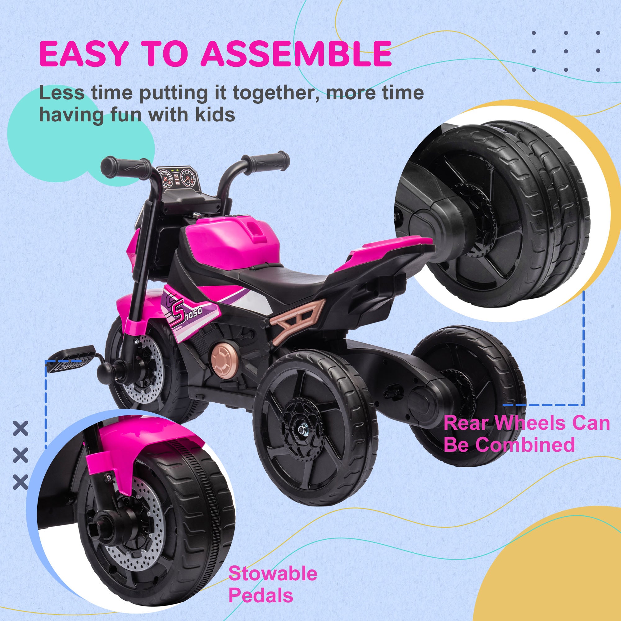 Motorcycle Design, 3 in 1 Toddler Trike, Sliding Car, Balance Bike with Headlight, Music, Horn