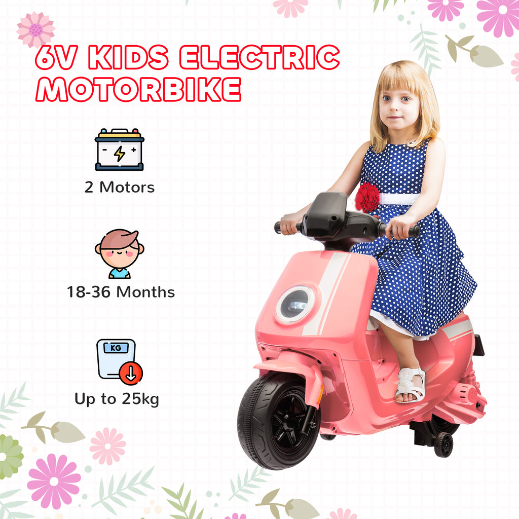 6V Ride on Motorbike, Kids Electric Motorbike w/ Headlights, Music, Training Wheels, for Ages 18-36 Months