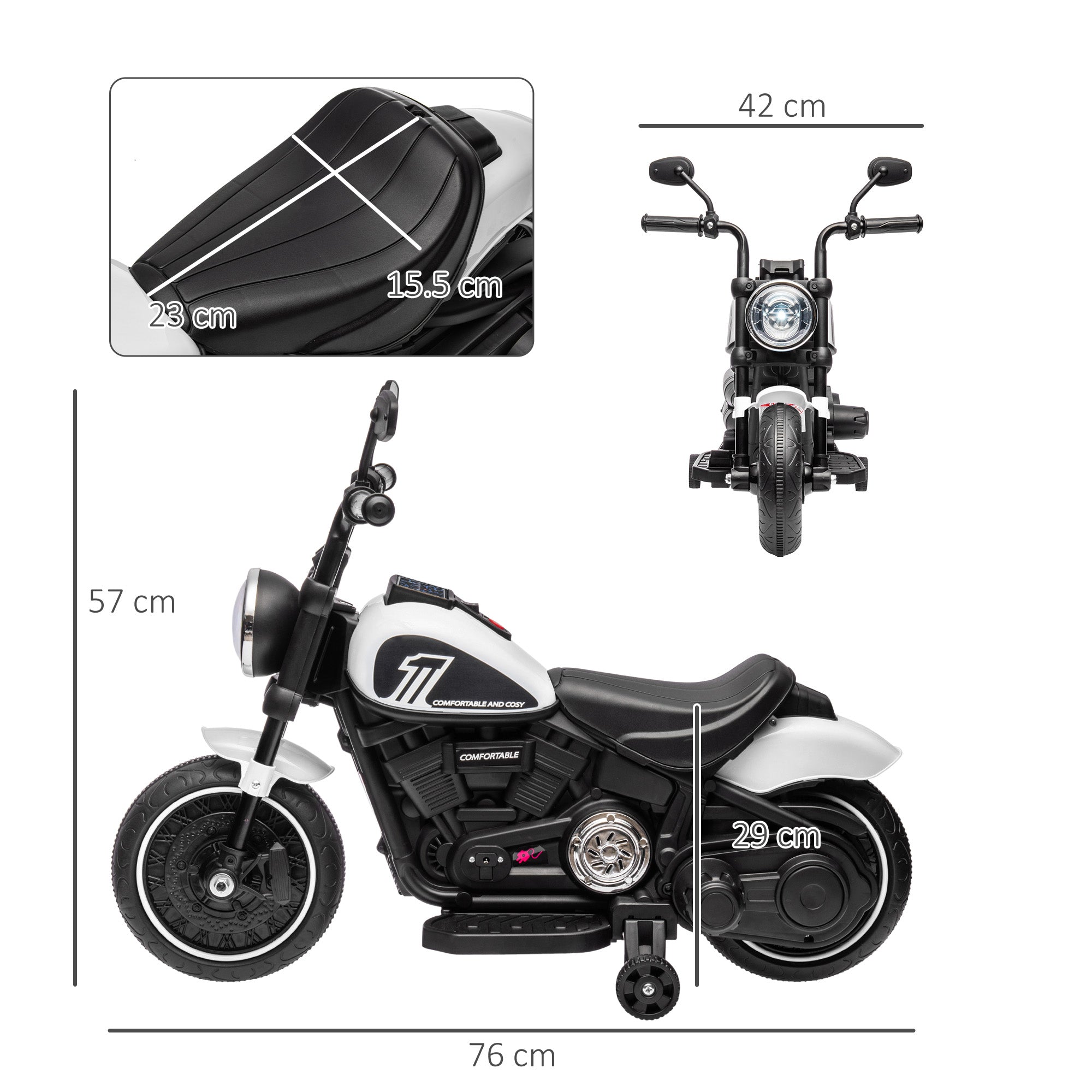 6v Electric Motorbike with Training Wheels, One-Button Start