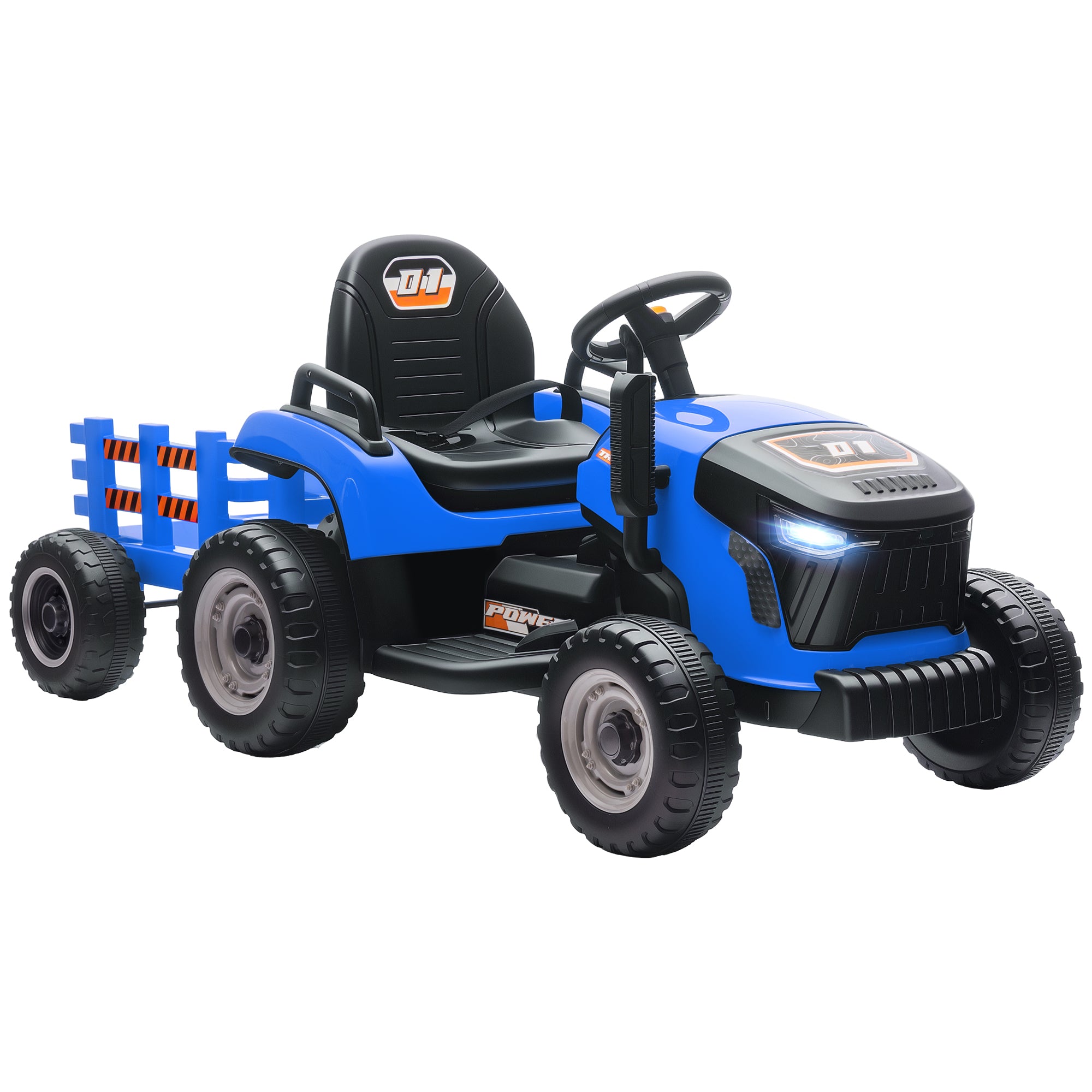 12V Ride on Tractor and Trailer with Remote Control, Music, Shifter, Start-Up Sound, for Kids Ages 3-8 Years, Blue