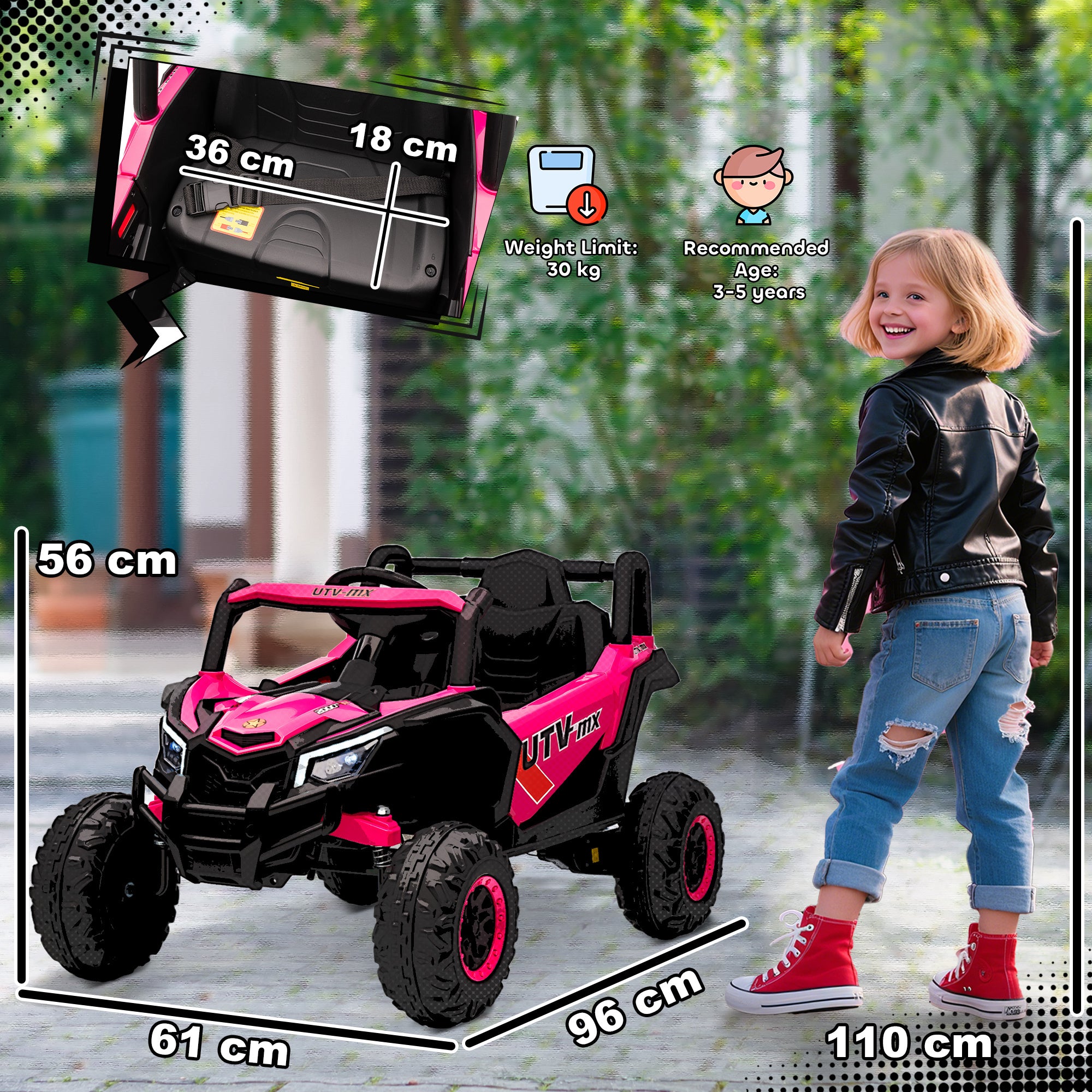 12V Kids Ride On Car with Remote Control, Kids Electric Car with Suspension System, Music, for Kids 3-5 Years